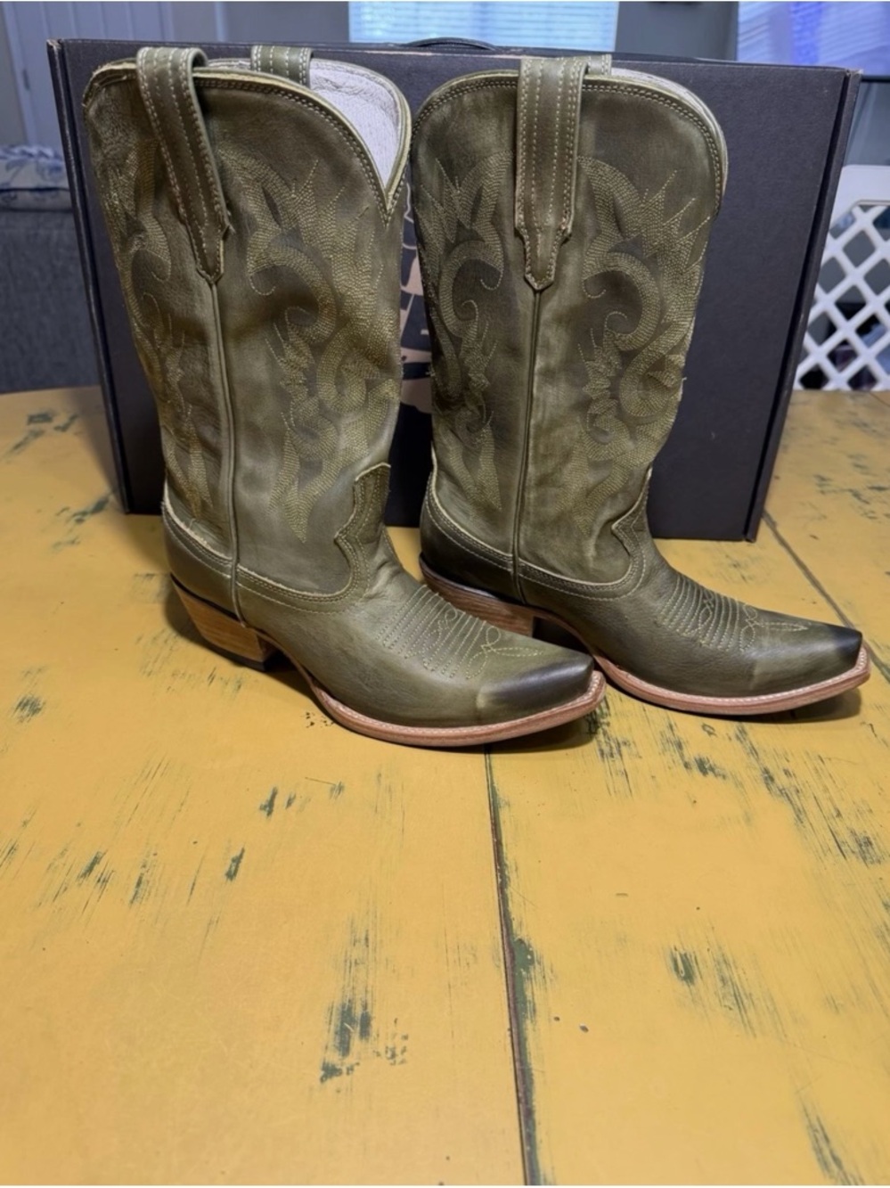 Freebird Olive Green Leather Ankle Woody Western Boots